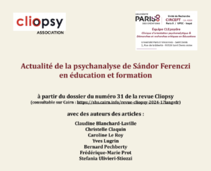 Actualité de la psychanalyse de Sandor Ferenczi en éducation et formation
