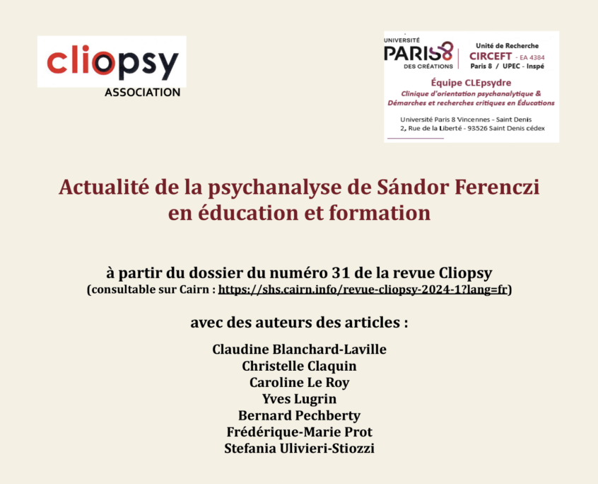 Actualité de la psychanalyse de Sandor Ferenczi en éducation et formation